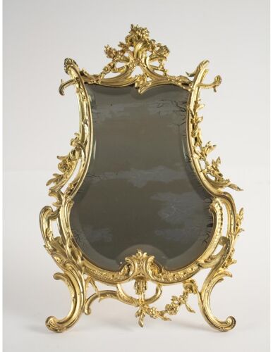 Miroir de table en bronze doré d'origine, d'époque napoléon iii, style louis xv, 19ème siècle