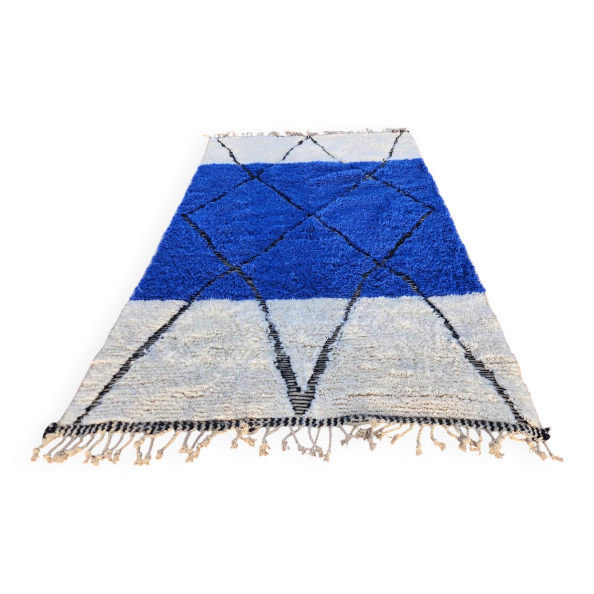 Cobalt and ecru Beni Ouarain rug in wool – 250 x 150 cm