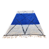 Cobalt and ecru Beni Ouarain rug in wool – 250 x 150 cm