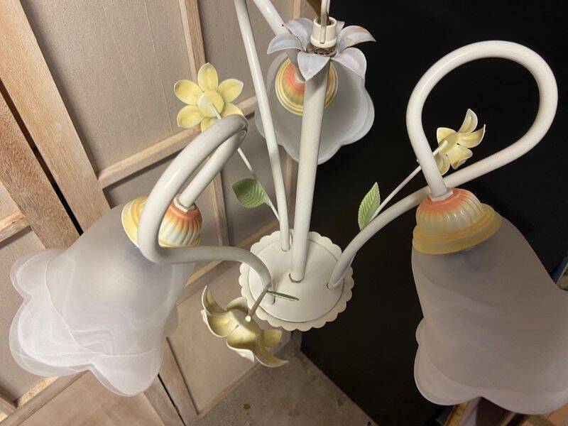 Antique Chandelier Ceiling Light Florentine Bouquet Floral Design 1970 Decorative Art No.2