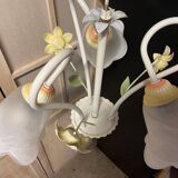 Antique Chandelier Ceiling Light Florentine Bouquet Floral Design 1970 Decorative Art No.2