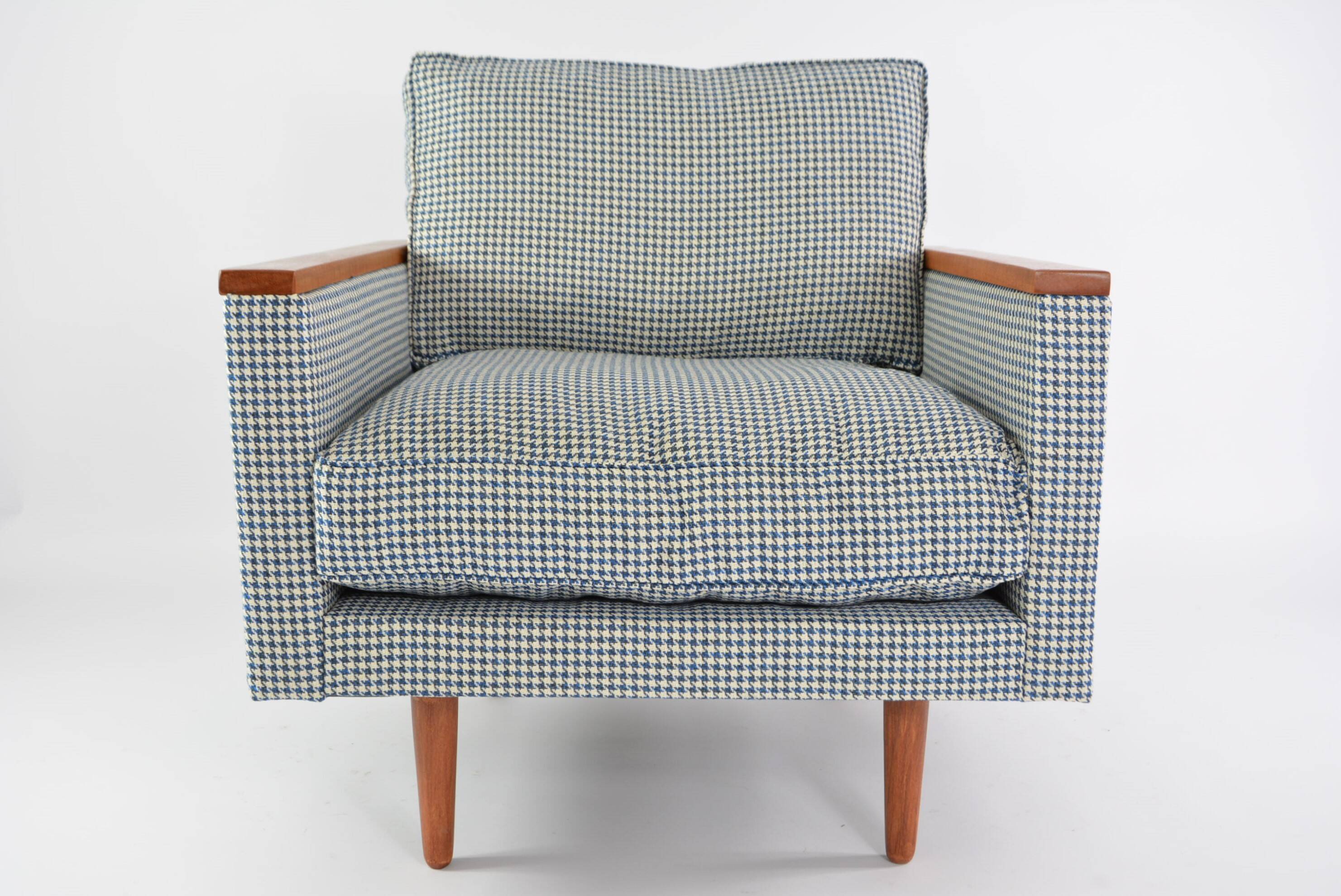 Blue houndstooth square armchairs