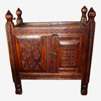 Coffre de mariage Afghan XIXé meuble d'art populaire bois sculpté