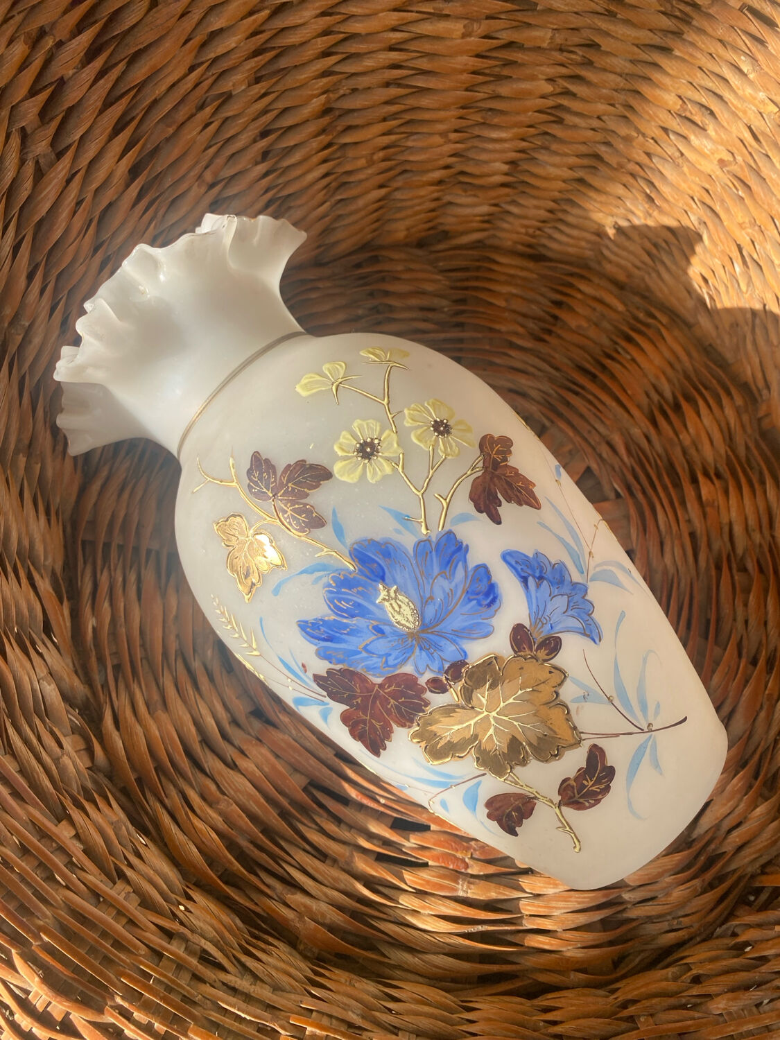 Antique enamelled opaline vase