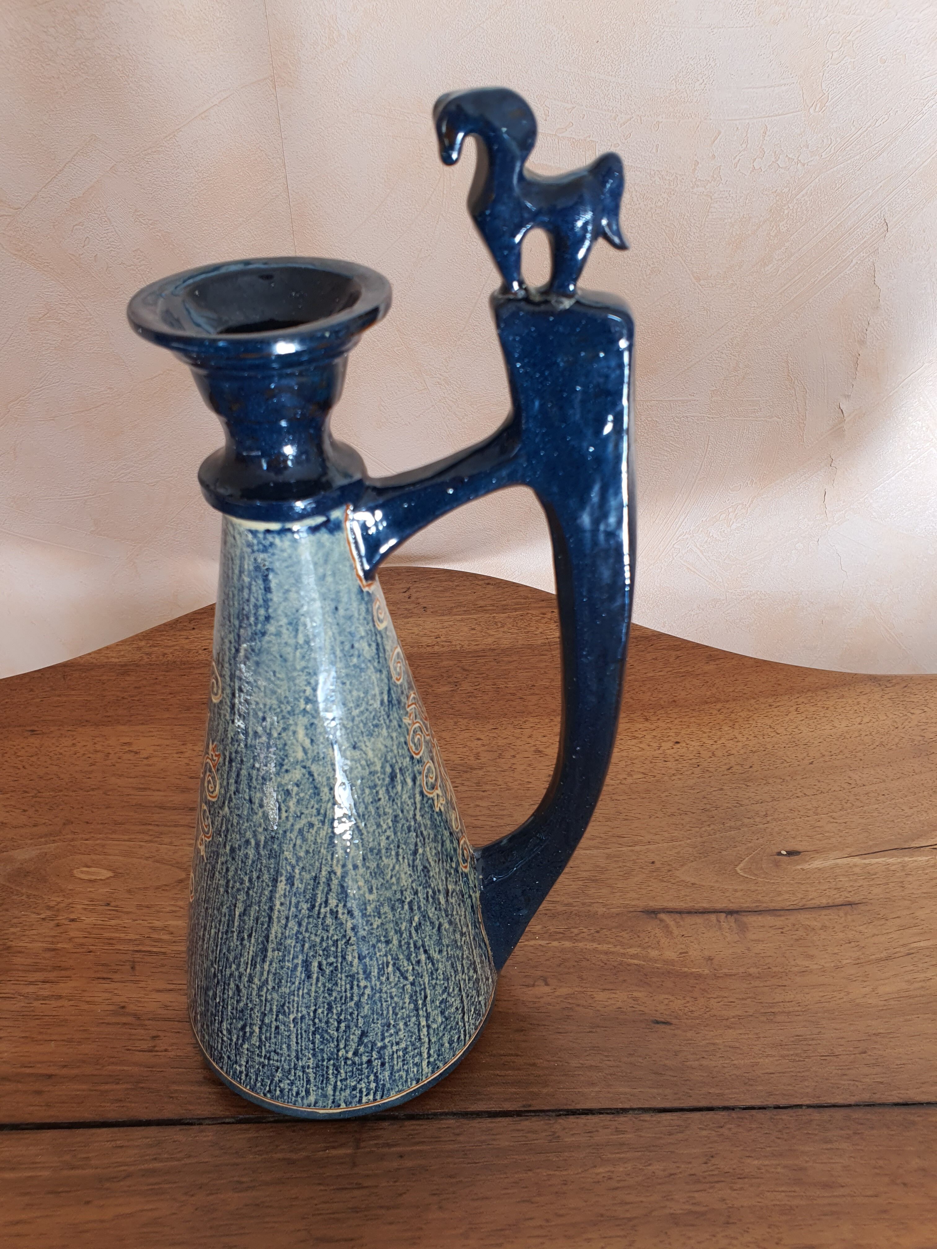 Signed glazed ceramic ewer