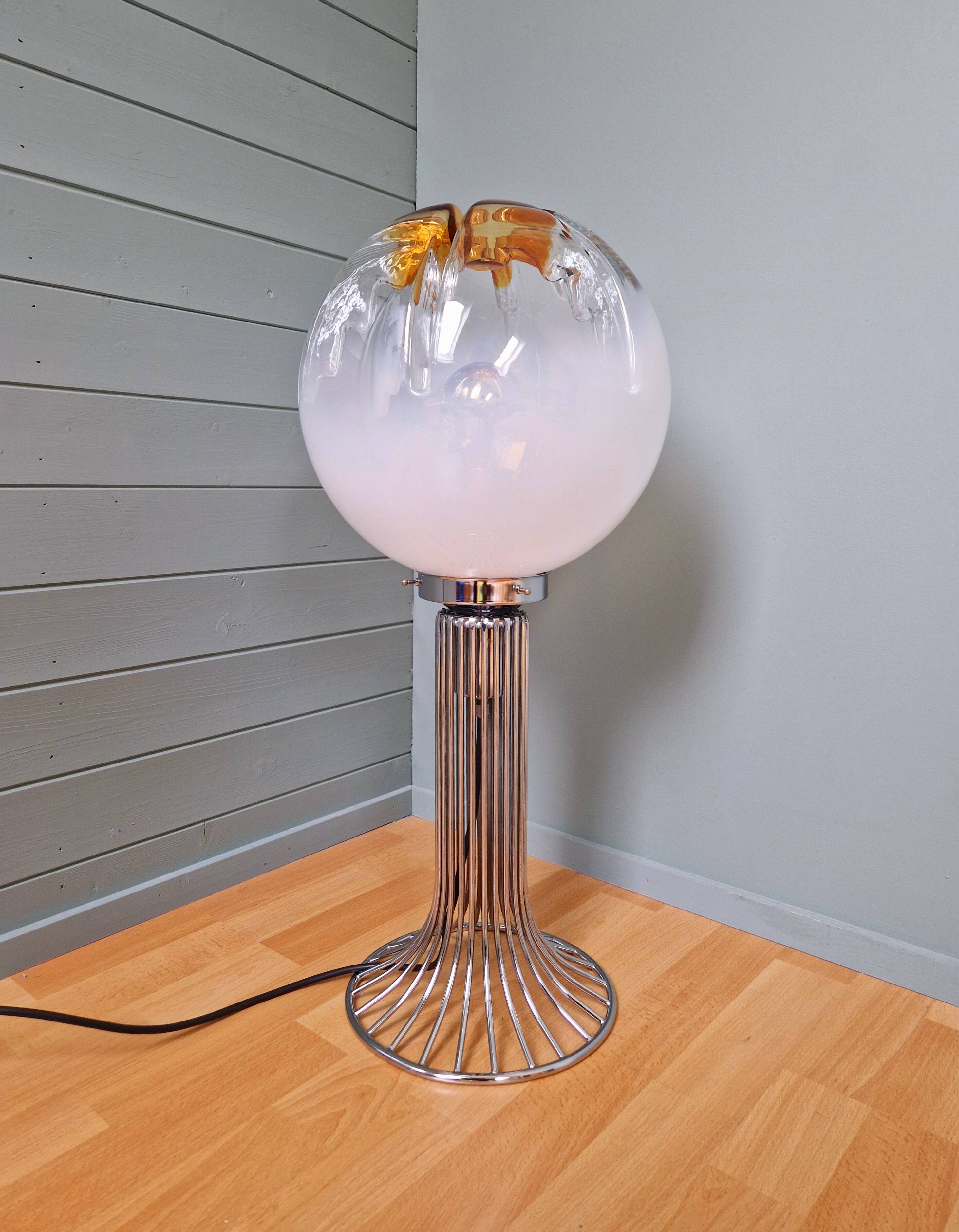 Mazzega floor lamp in chromed metal and milky glass globe, 1960s-70s
