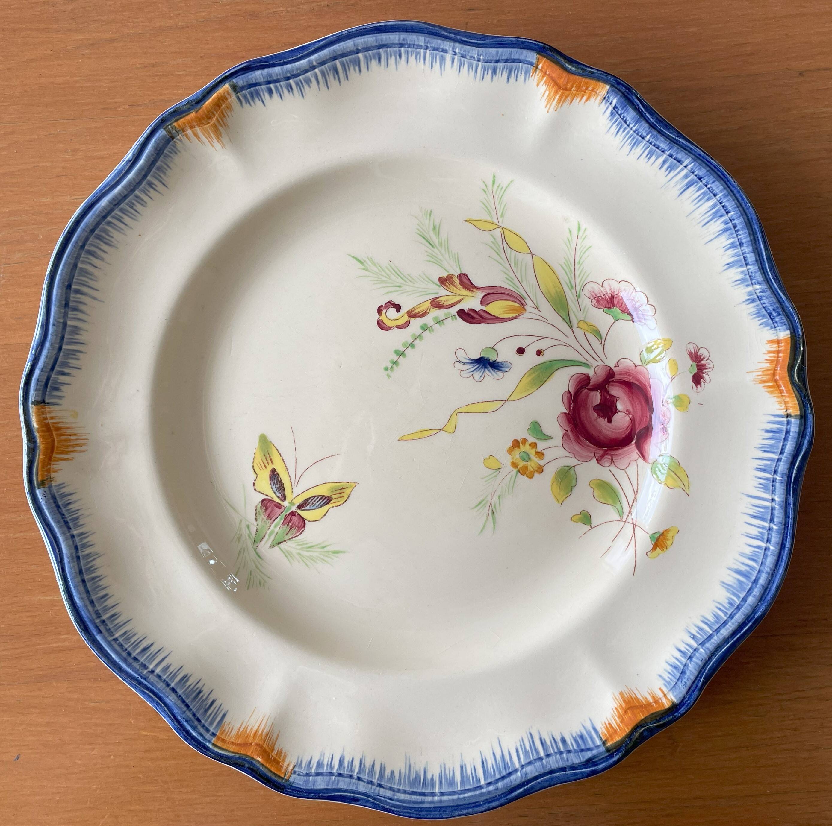 6 large old flat plates in LONGCHAMP earthenware