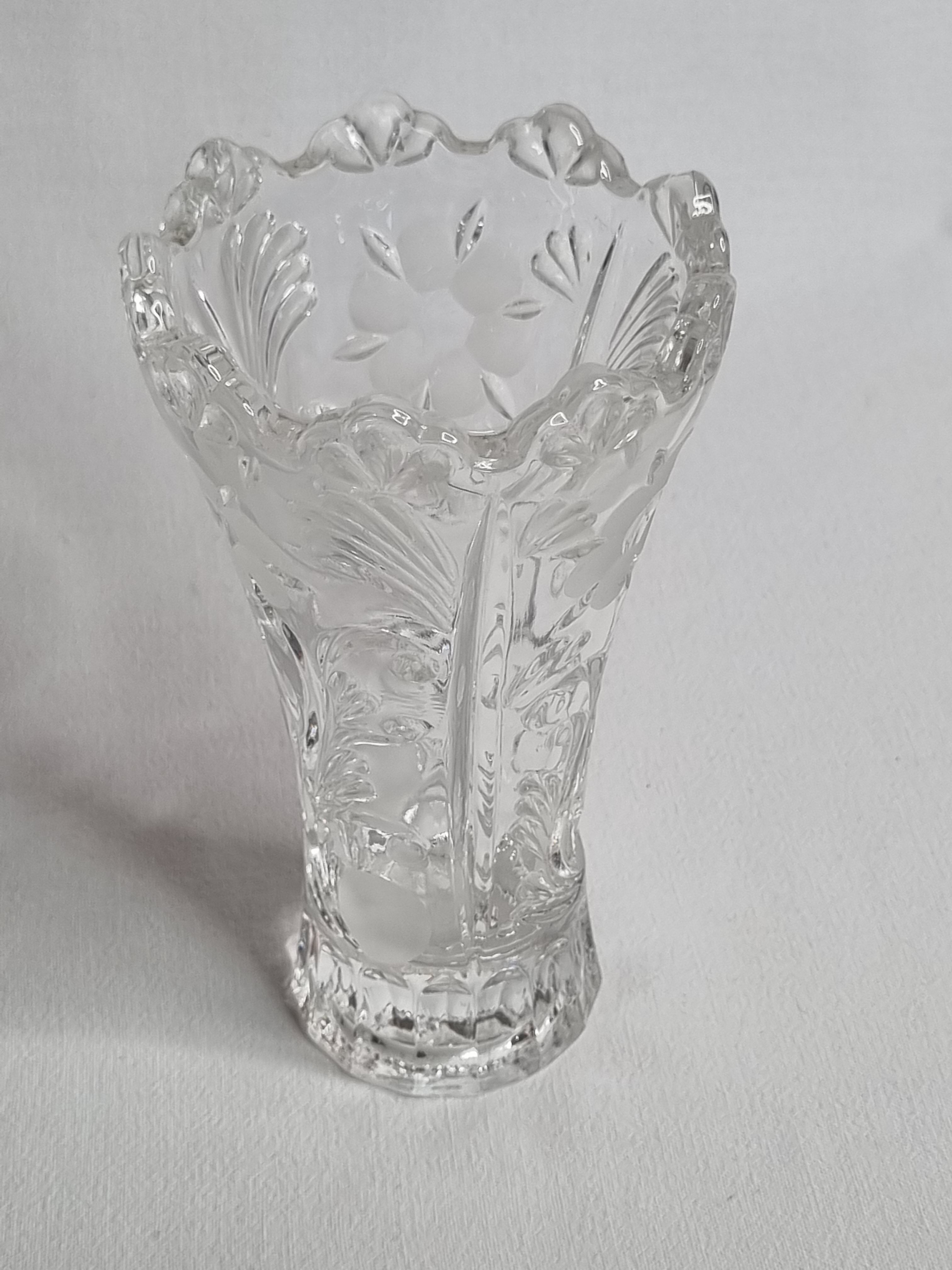 Pressed glass vase decorated with flowers, 50s