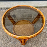 Wicker rattan coffee table with glass top