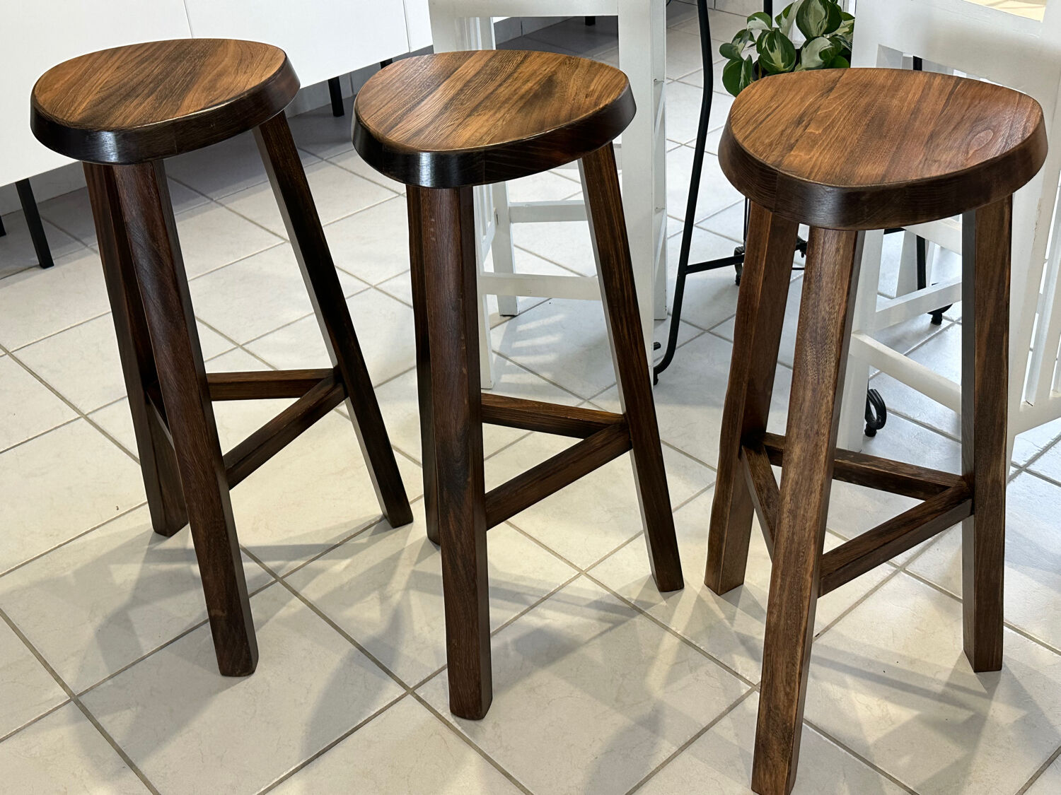 Set of 3 Vintage Brutalist Bar Stools from the 1970s
