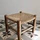 Vintage low stool in wood and straw – Woven straw seat
