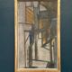 Original Danish Oil on Canvas – “Gul Figurkomposition” by P. Primdahl – Signed – Dated 1958 – Vintage & Framed – 43 × 27 cm (16.9" × 10.6")