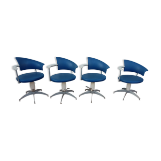 Set de 4 fauteuils de coiffeur barbier années 70 bleu