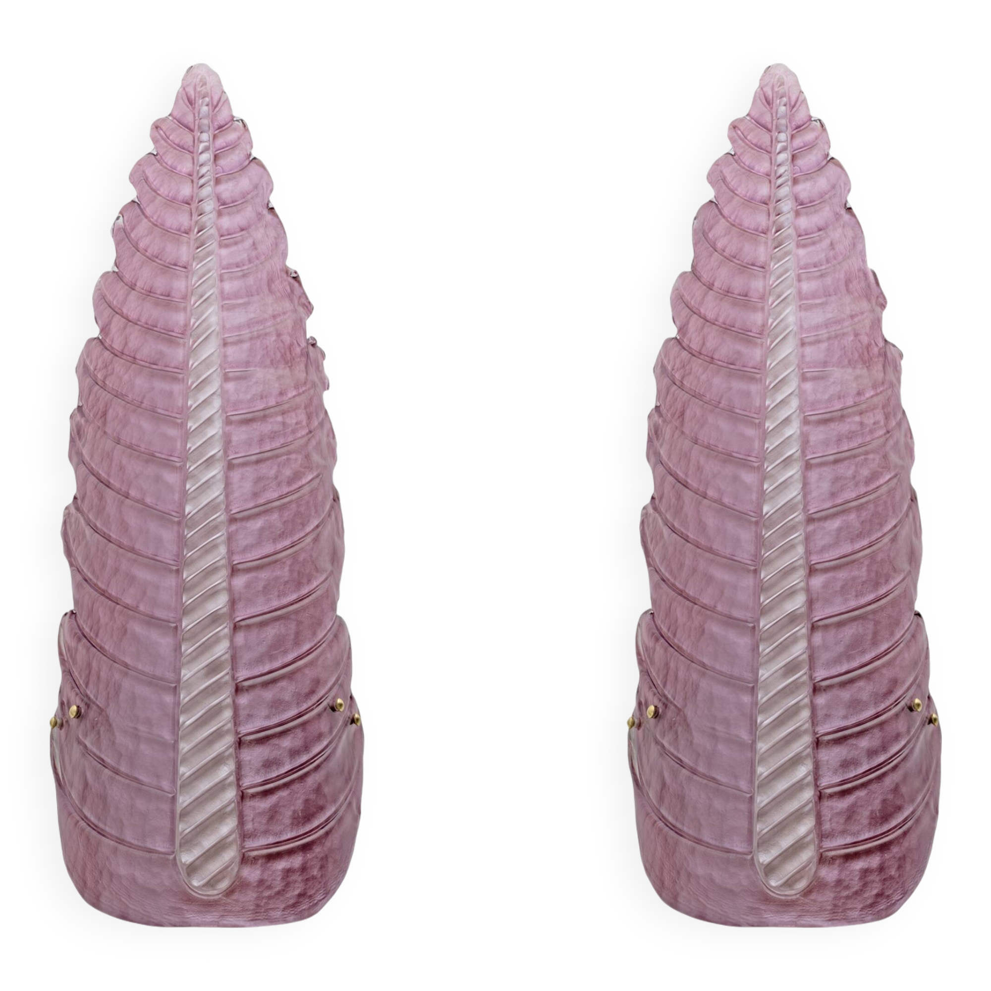 Pair of Mid-Century Modern Murano Glass Amethyst Pink Big Leafs Sconces