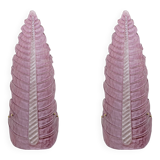 Pair of Mid-Century Modern Murano Glass Amethyst Pink Big Leafs Sconces