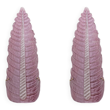 Pair of Mid-Century Modern Murano Glass Amethyst Pink Big Leafs Sconces