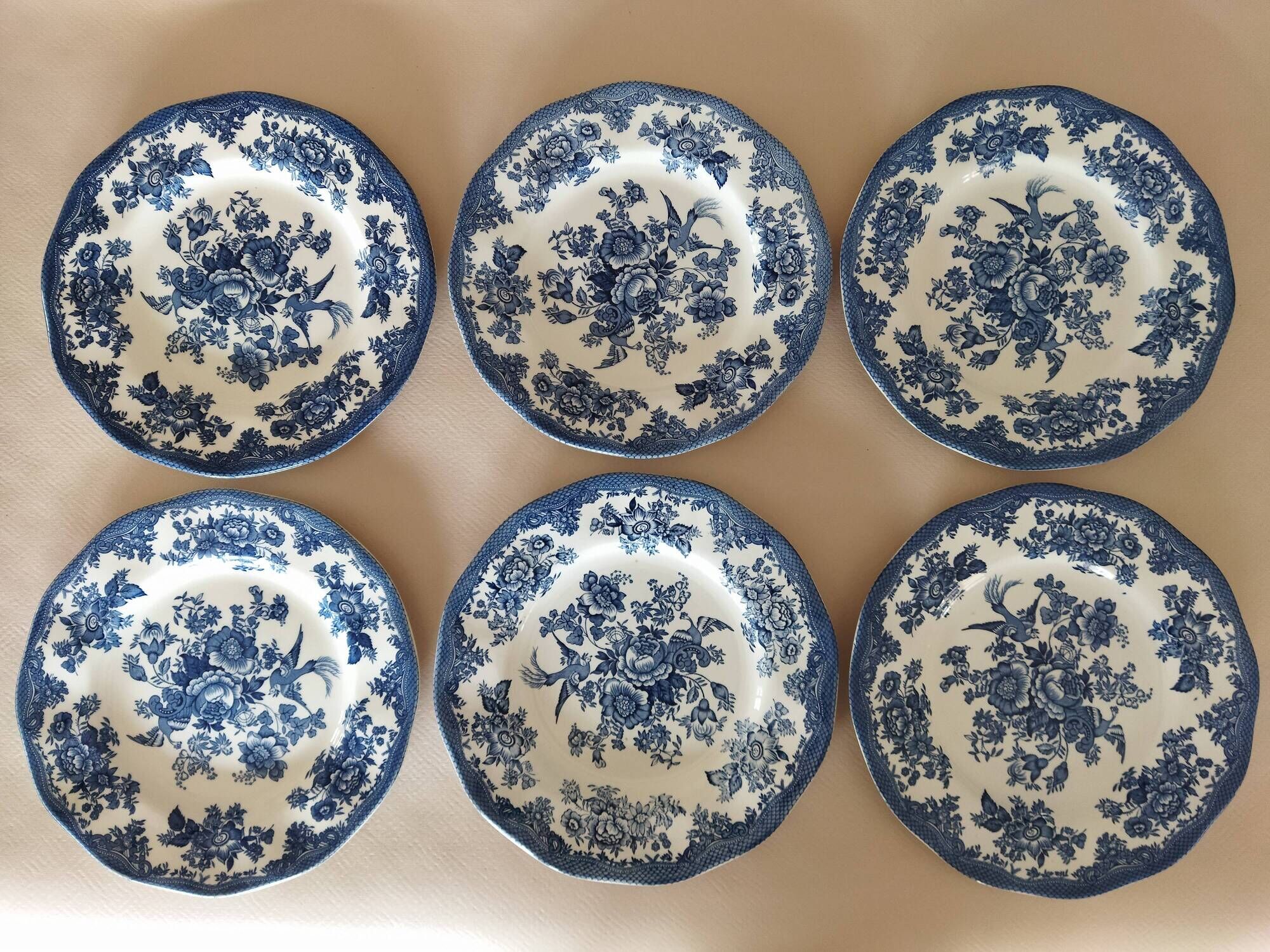 12 English dinner plates Enoch Wedgwood "Asiatic Pheasants"