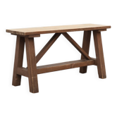 Banc en tréteaux en chêne rustique, France, vers 1900