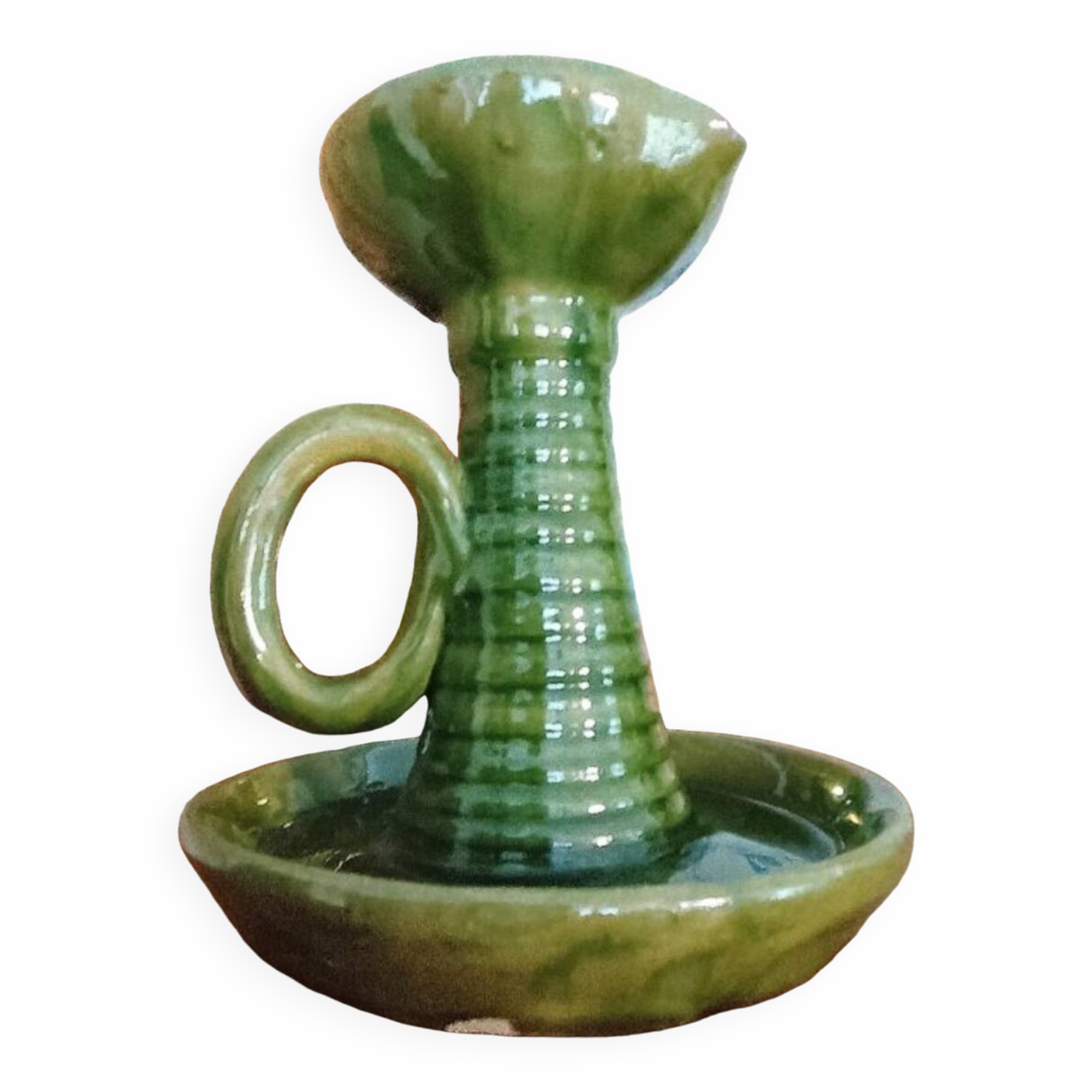 vintage green enameled ceramic candle holder