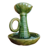 vintage green enameled ceramic candle holder