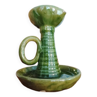 vintage green enameled ceramic candle holder