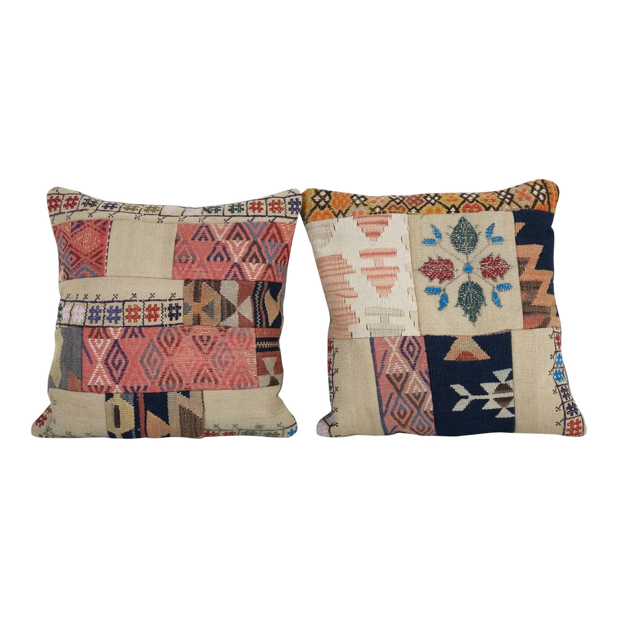 Set of 2 vintage kilim cushion covers 51x51 cm