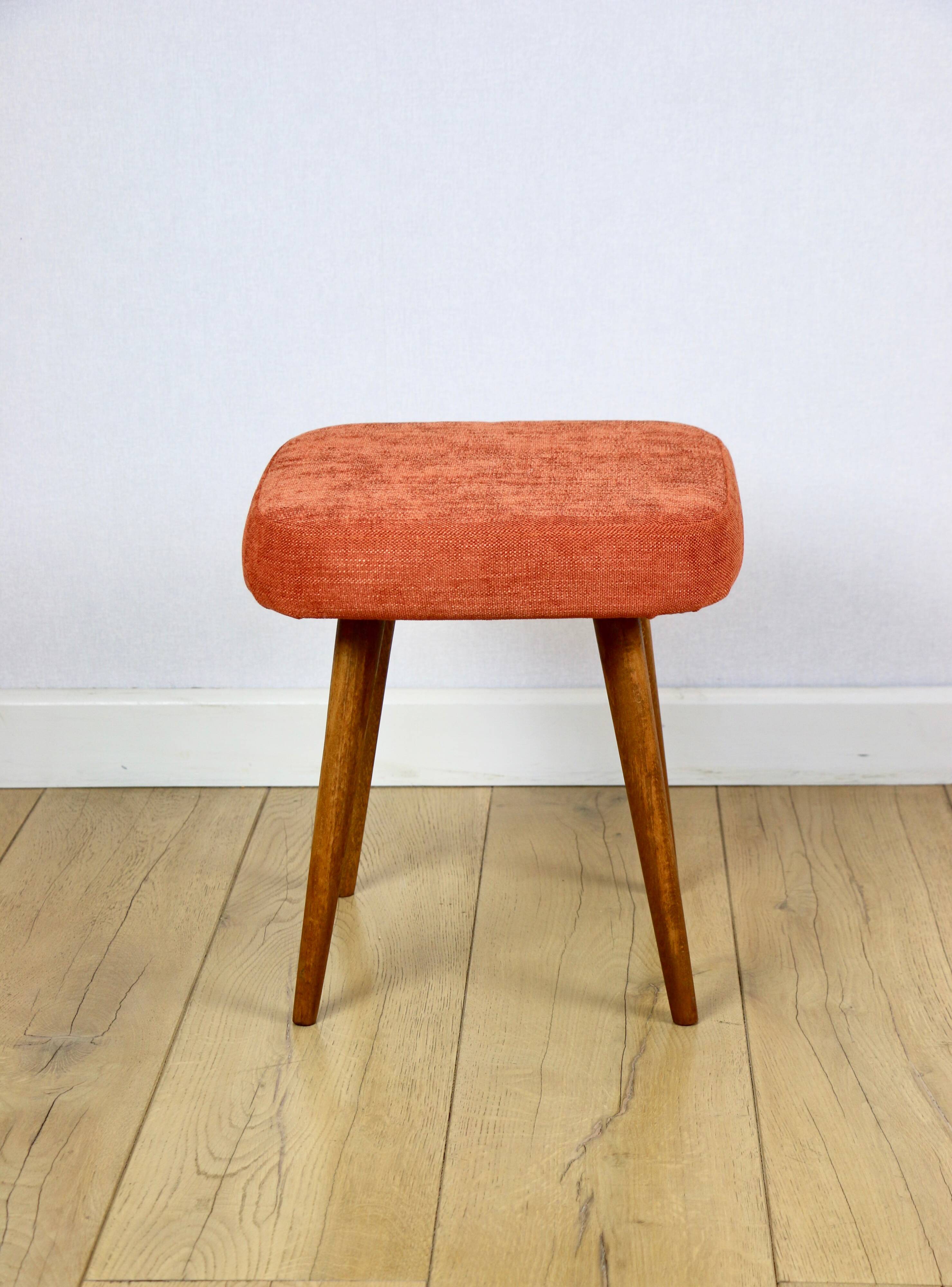 Orange terracotta square vintage stool PRL 1970s