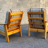 Pair of armchairs from Les Arcs in pine and wool 1970