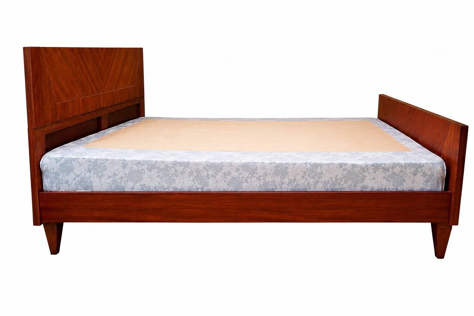 Varnished wooden bed with mattress base