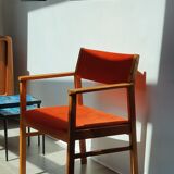 Armchair in solid oak velvet terracota