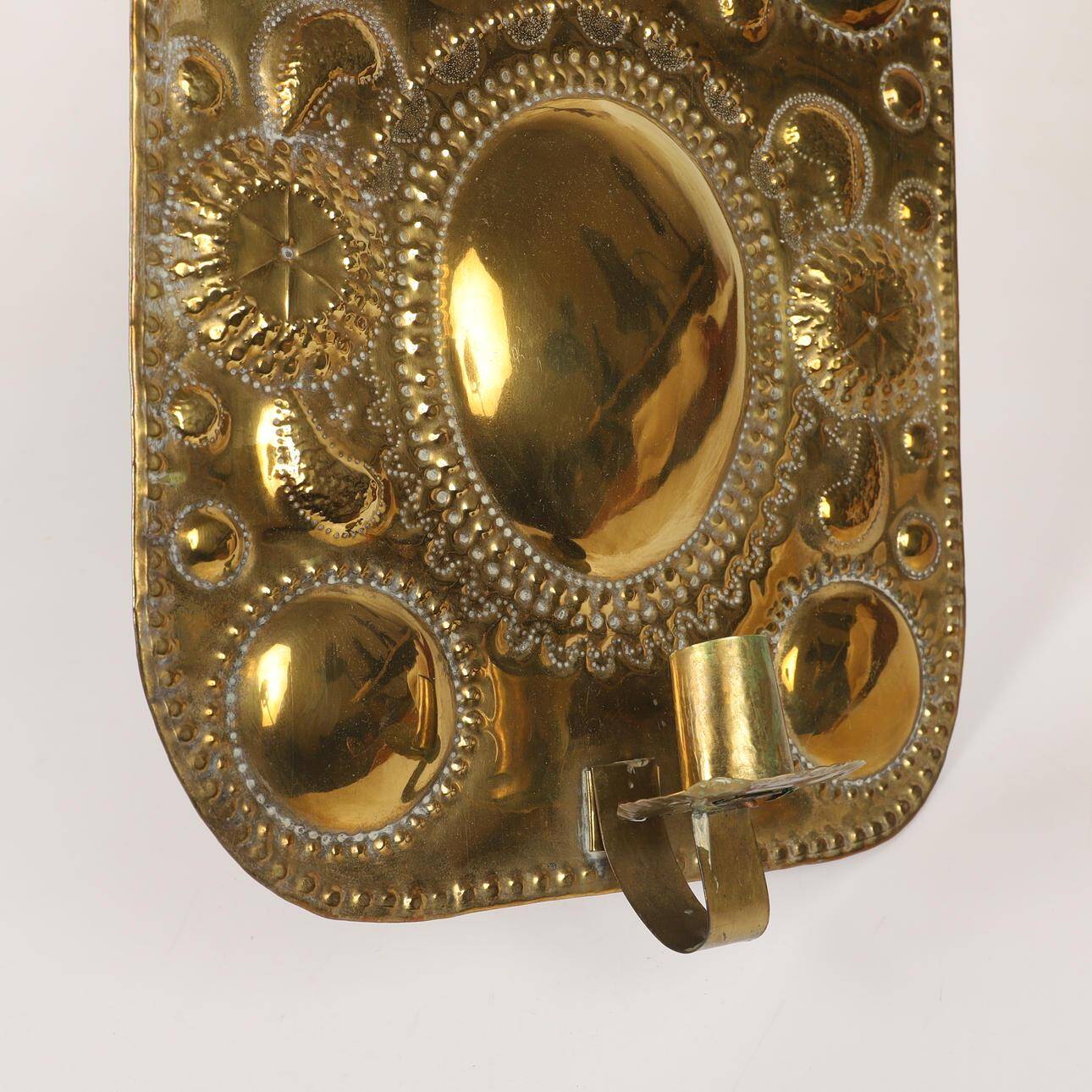 Pair of large baroque-style brass wall sconces, Swedish mid-century