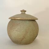 Beige ceramic candy box with orange flowers, vintage 1970s sugar bowl