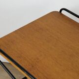 Vintage side coffee table in black lacquered metal and oak, 1950