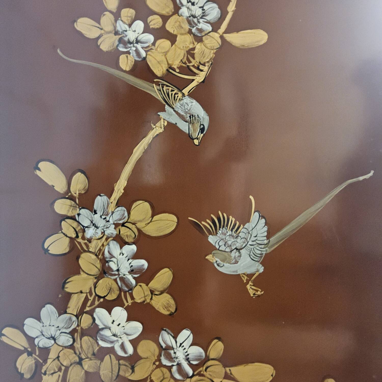 Vintage Chinese cabinet with gold leaf and flowers / oriental cabinet