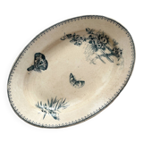 Oval ironstone dish flowers birds "Malaga" Petrus Regout