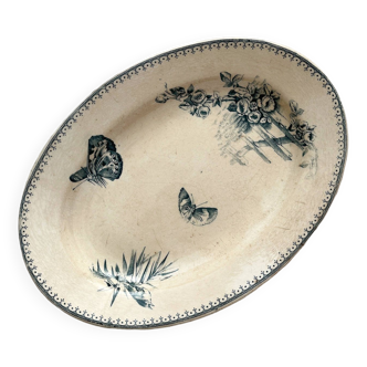 Oval iron earth dish flowers birds "Malaga" Petrus Regout