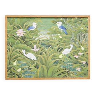 vintage horizontal wooden frame painting birds