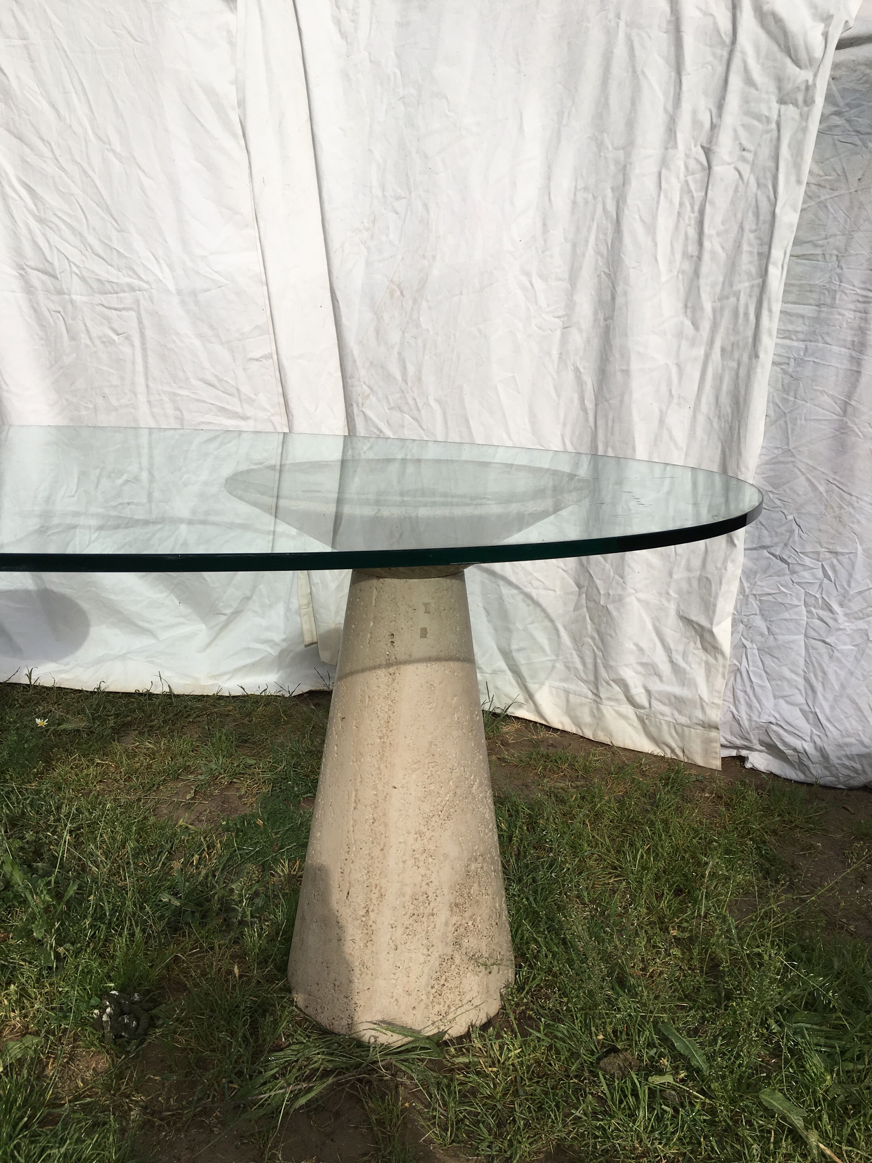 Table glass columns travertine design 1980