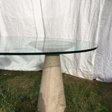 Table glass columns travertine design 1980