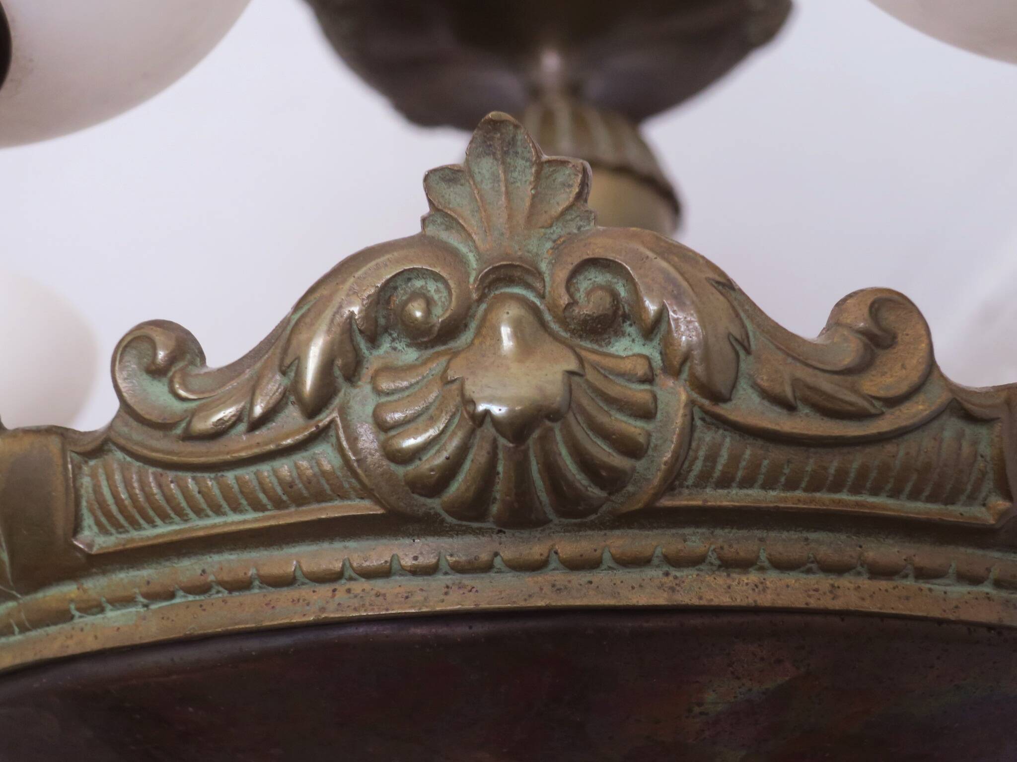 Antique bronze and alabaster 6-light chandelier, 1910