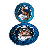 Lot de 2 assiettes  décoratives  style barbotine