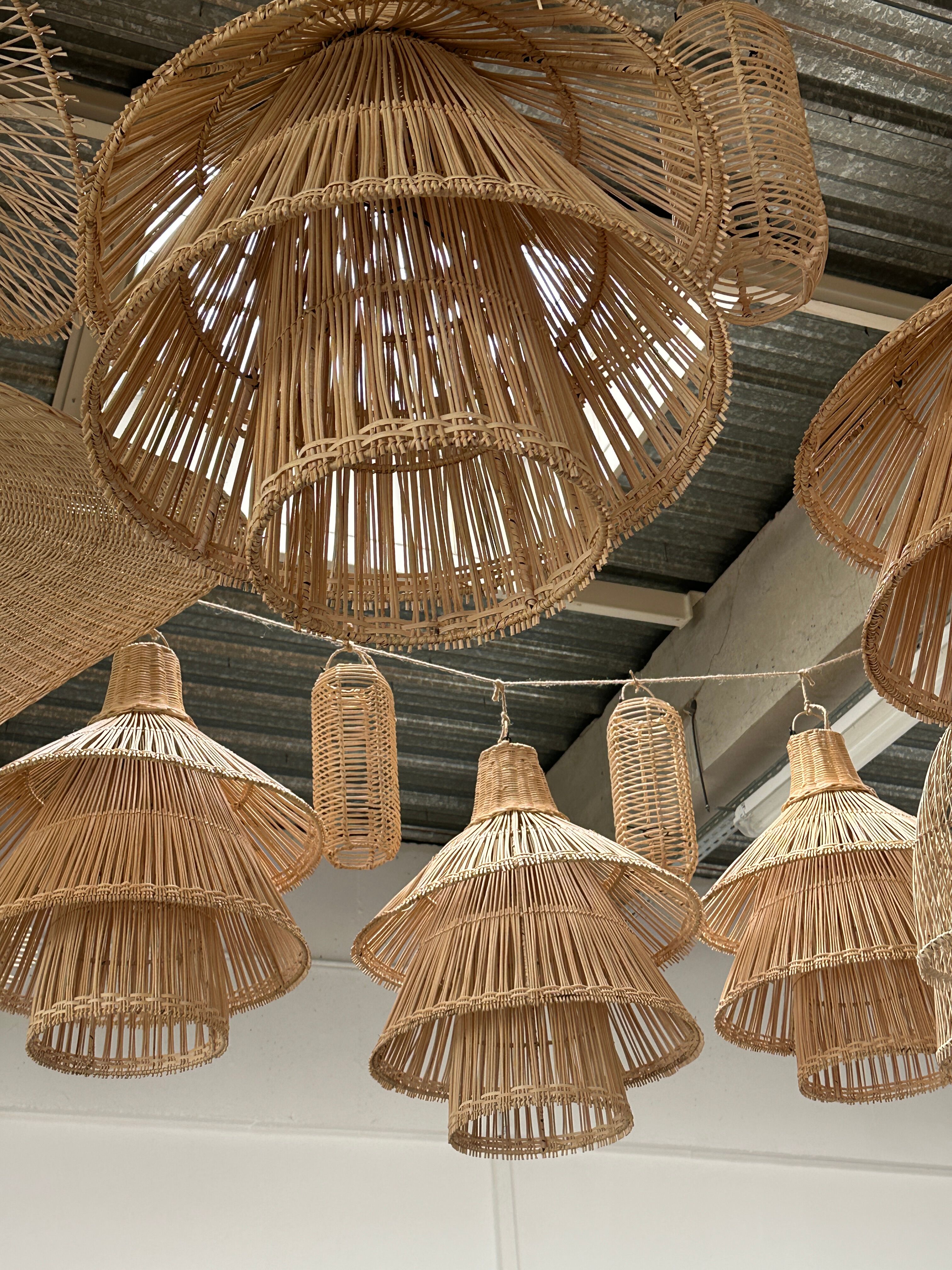 Rattan pendant lamp or light in the shape of an Asian lantern