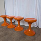 Set of 4 Vintage Mushroom Stool “Jurček” by Meblo, Retro Orange 1960s – Spa