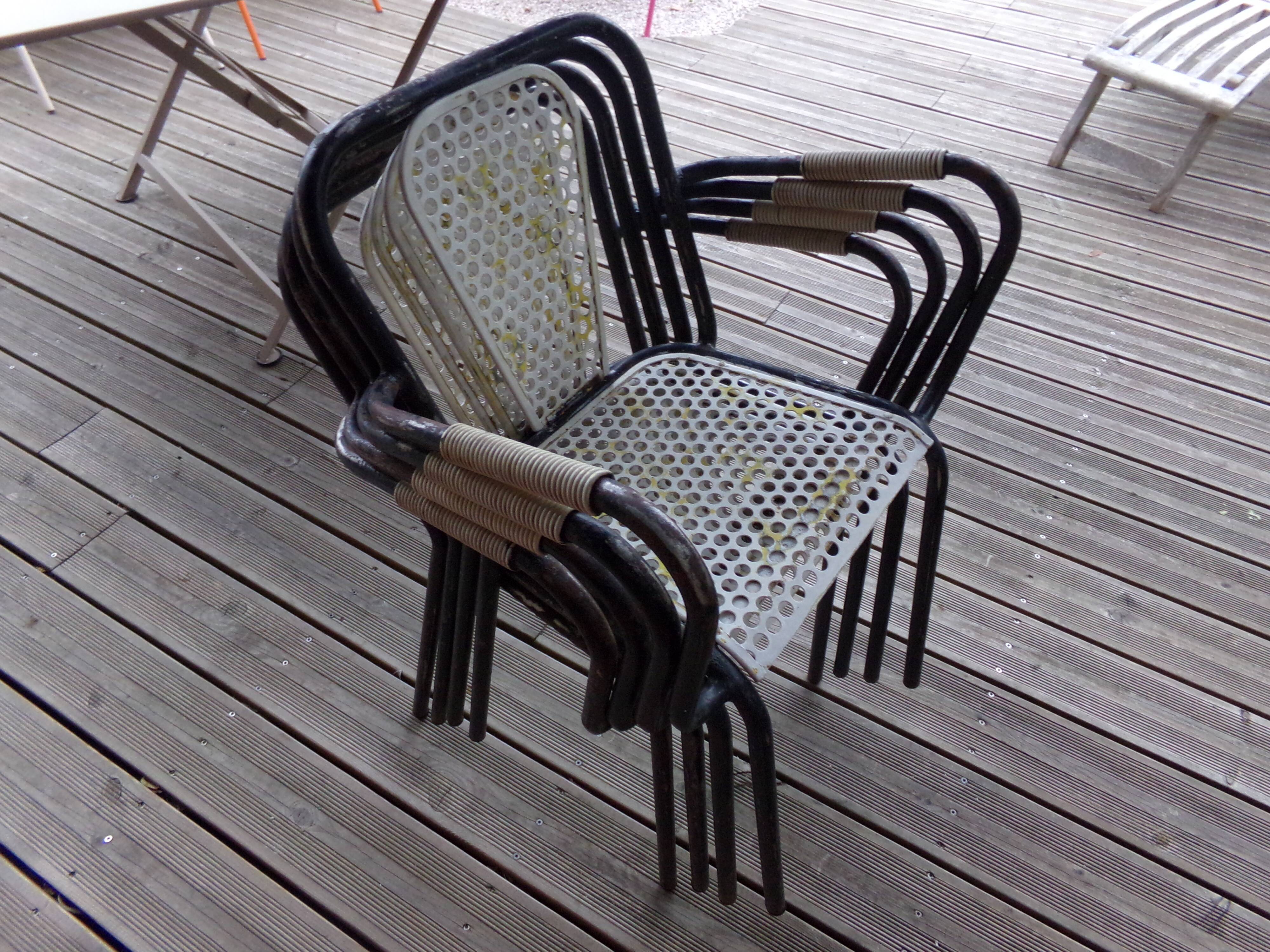 4 armchairs chairs Seducta perforated steel 50s by René Malaval