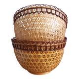 Pair of wicker rattan lampshades