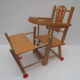 Chaise haute ancienne de poupée en bois clair décor papillon