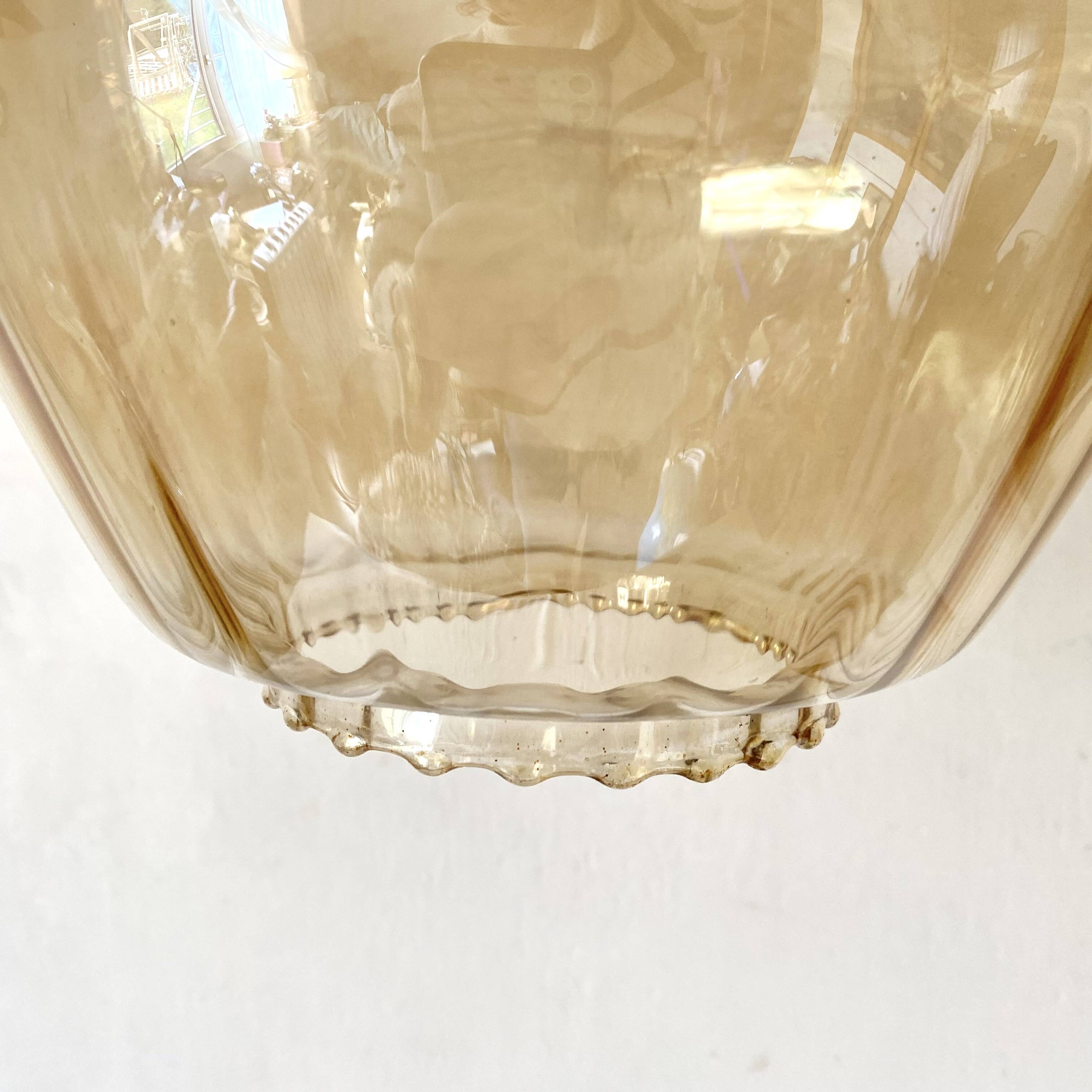 Vintage amber glass pendant light
