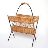 Iron and rattan magazine rack