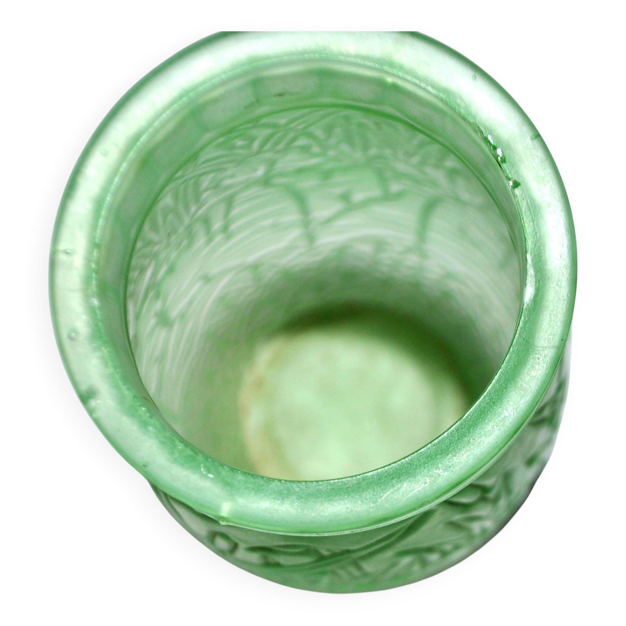 Large art deco vase in uranium-bearing dichroic green glass