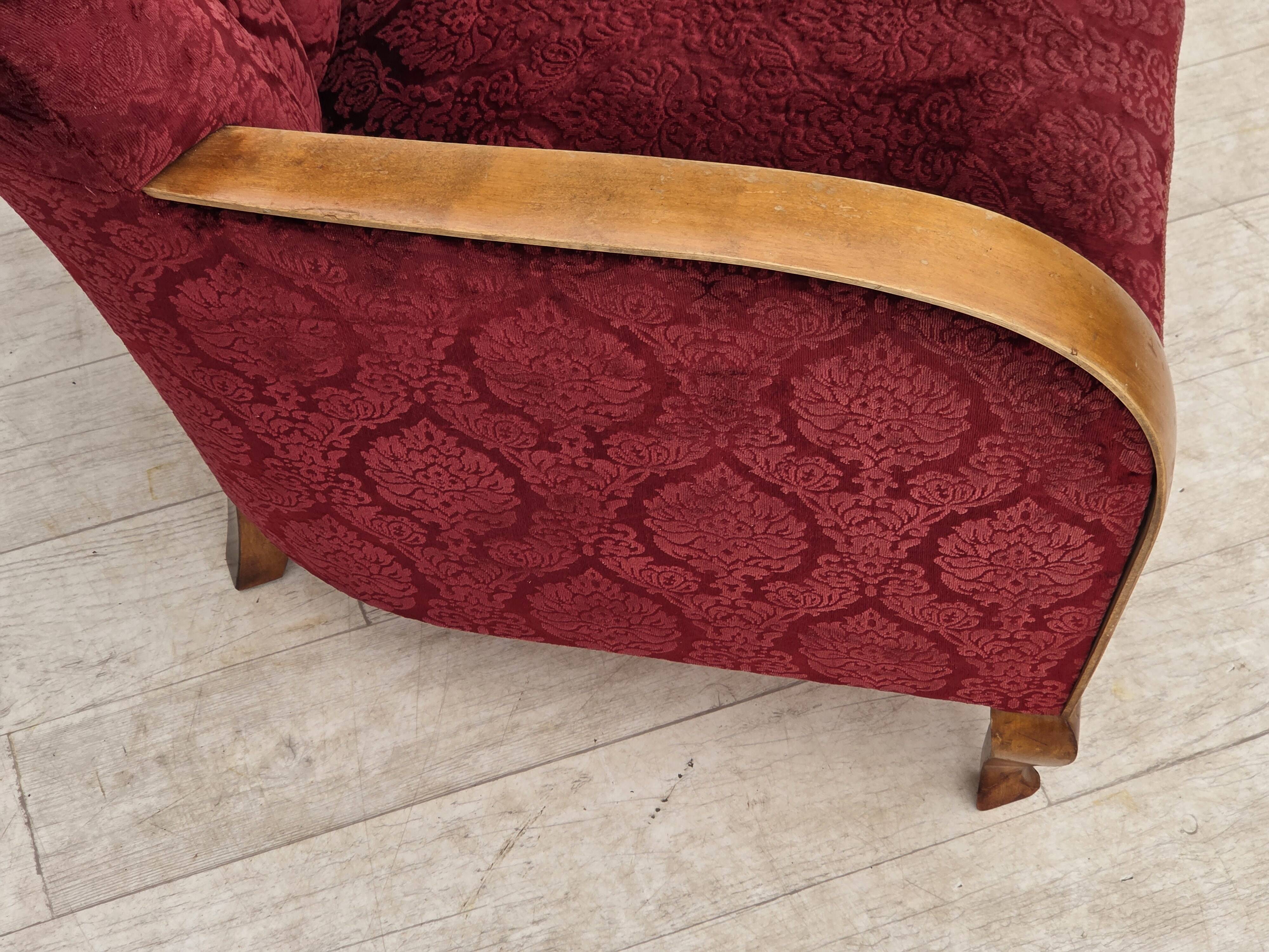 1960s, Danish armchair, cherry-red furniture velour.